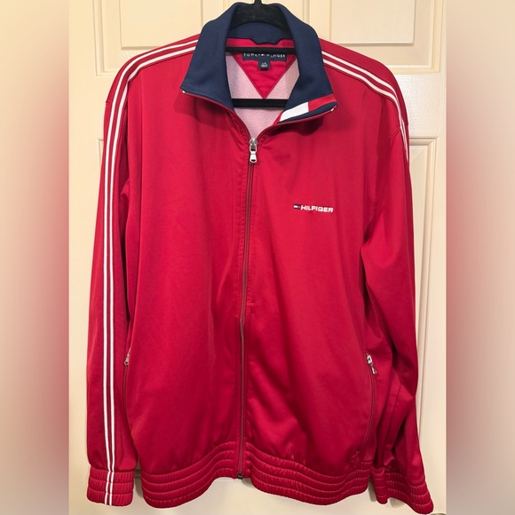 Tommy Hilfiger Vintage Red Lightweight Track Jacket with Navy Trim